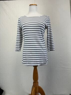 TEX Blue and White Striped 3/4 Sleeve Cotton Top Size XL